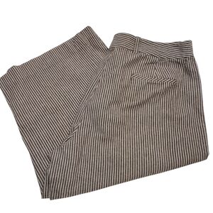 Sandro Women's Brown White Striped Cropped Pants Wider Leg Size 16 Cotton